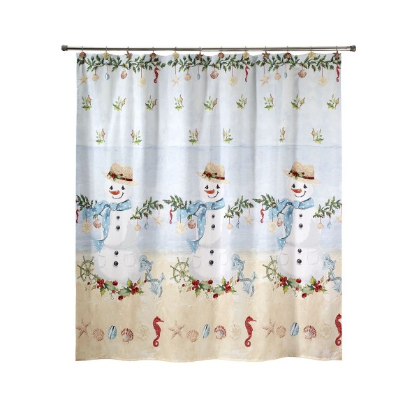 Coastal Snowman Printed Shower Curtain, 72