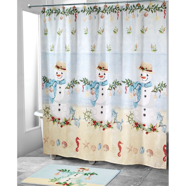 Coastal Snowman Printed Shower Curtain, 72