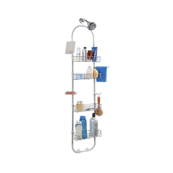 Metal Bathroom Shower Caddy Station, Brushed Stainless Steel